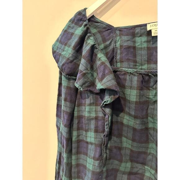 J Crew Size Medium Blue Green Flannel Ruffle Blouse Work Plaid Clueless Fall - Picture 4 of 9